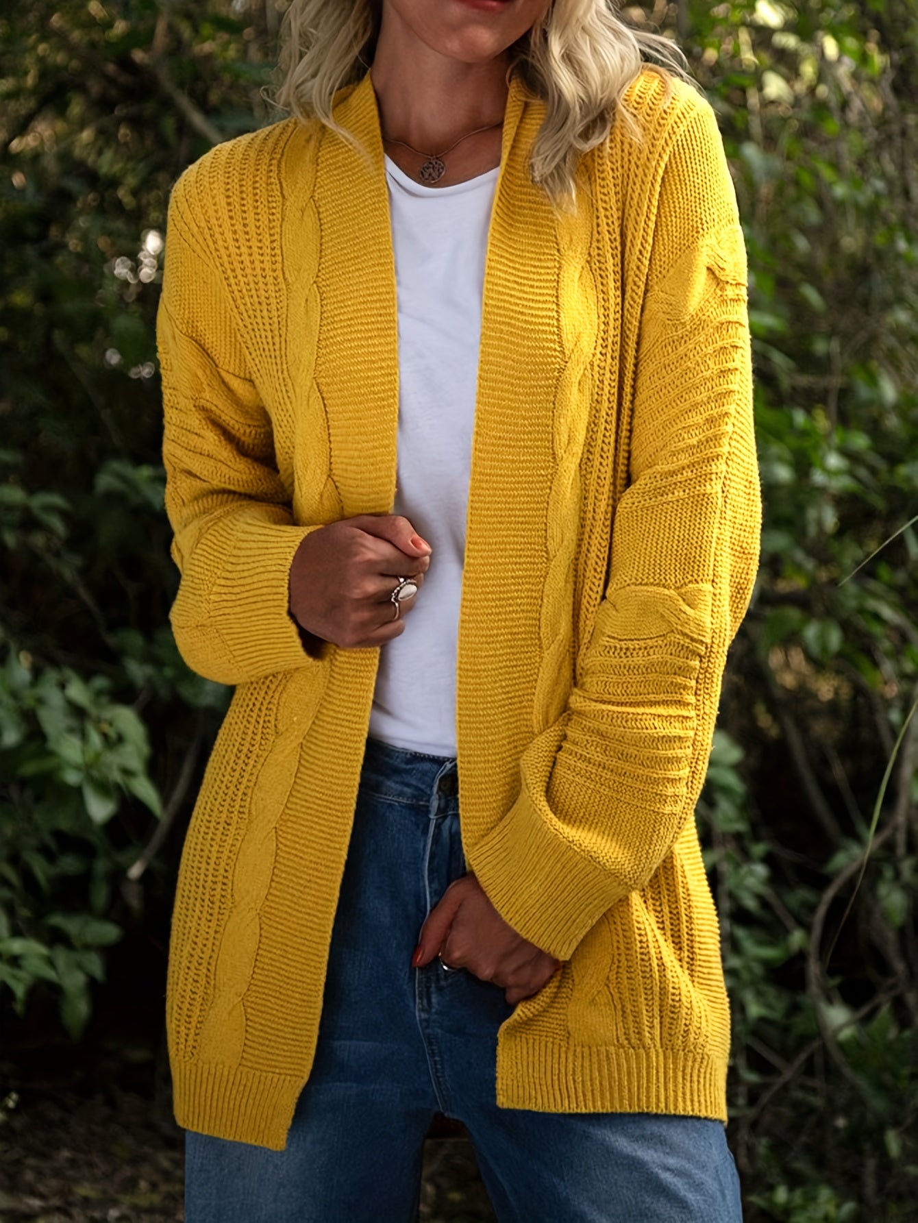 Casual Cardigan Women's Plus Solid Cable Long Sleeve Open Front