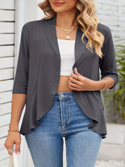 Casual Cardigan Women's Plus Solid Three Quarter Sleeve Open Front