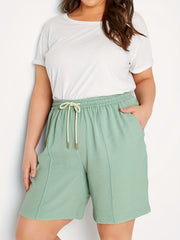 Casual Shorts Women's Plus Elastic Waist Loose Wide Leg Drawstring Sho