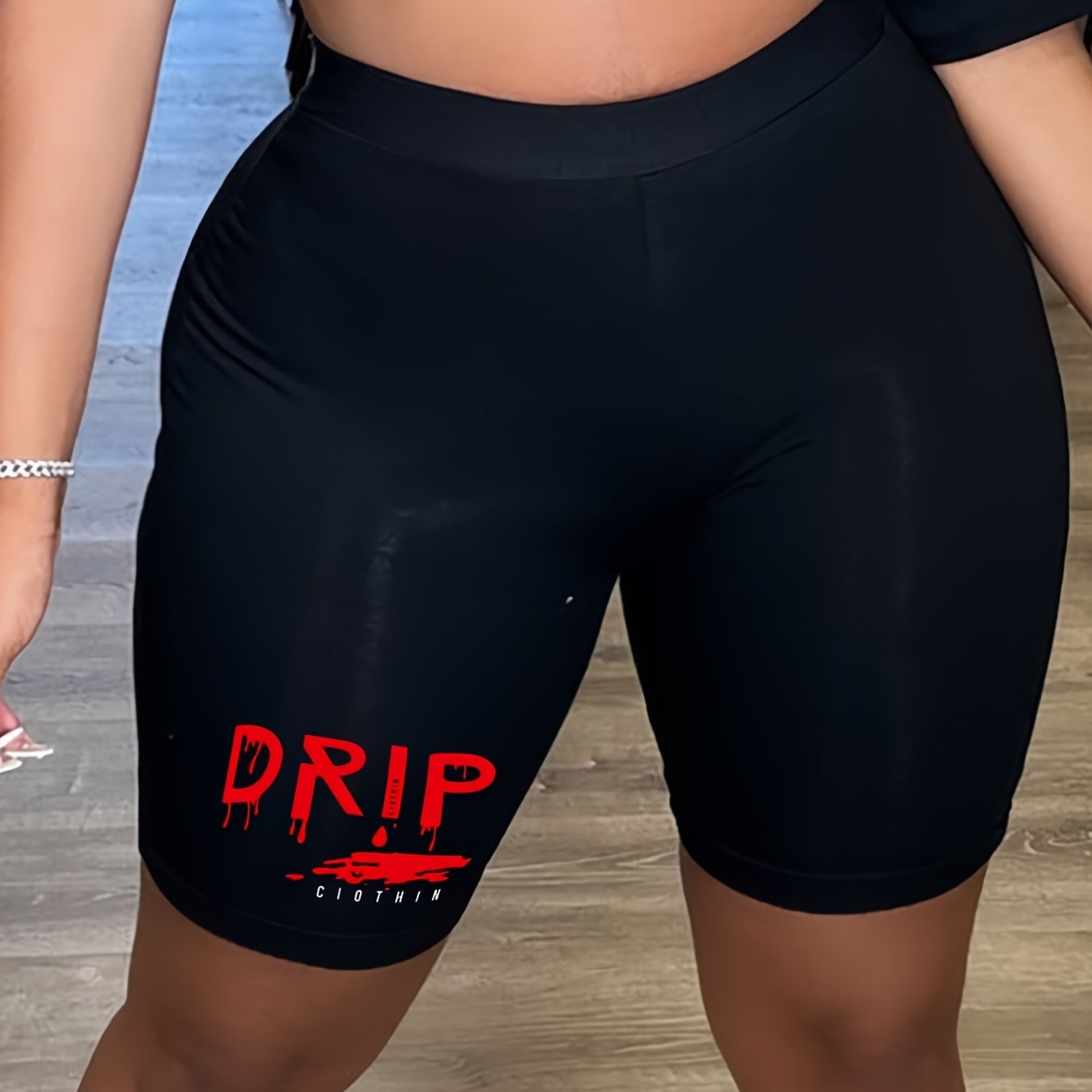 Letter Print Biker Shorts High Waist Casual Spring & Summer