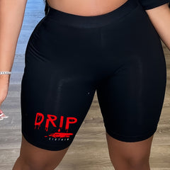 Letter Print Biker Shorts High Waist Casual Spring & Summer
