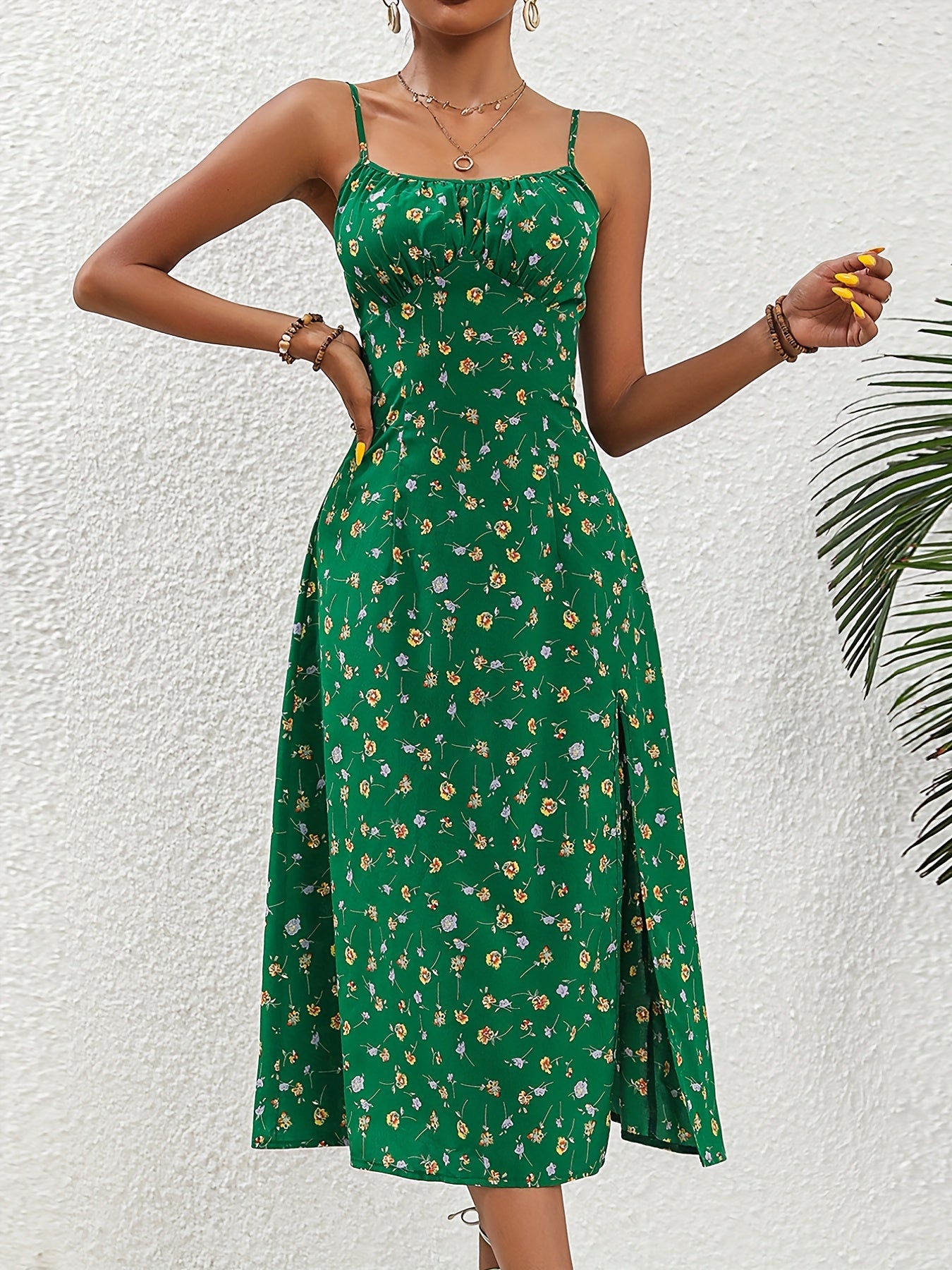Floral Print Spaghetti Dress Backless Cami Dress
