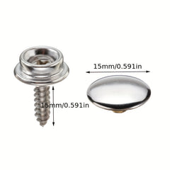 62pcs Marine Stainless Steel Canvas Screw Press Stud Snap Fasteners Kit