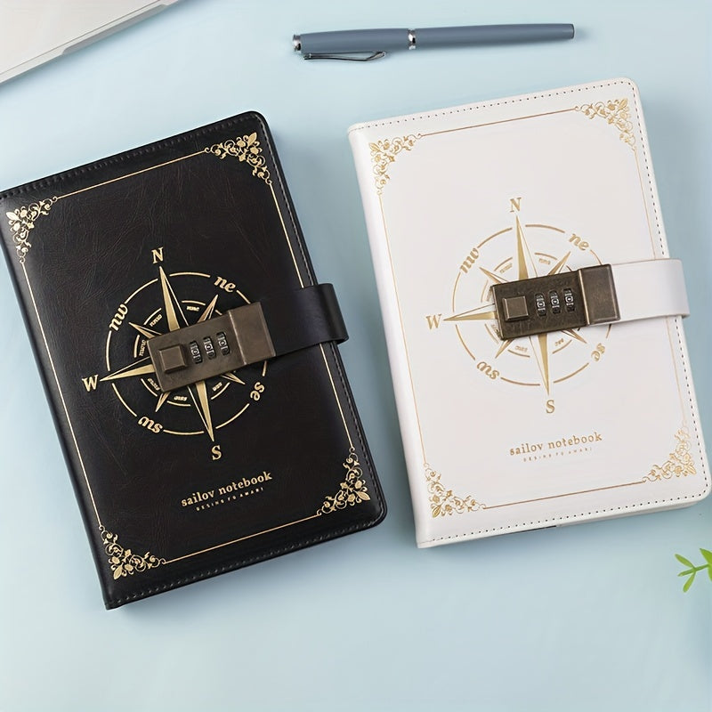 Vintage Password Lock Journal Notebook 200 Pages PU Leather Waterproof