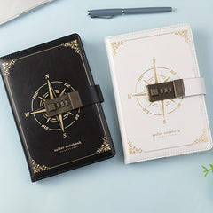 Vintage Password Lock Journal Notebook 200 Pages PU Leather Waterproof