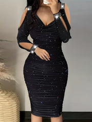 Cold Shoulder Ruched Body Con Dress Solid Sexy Dress For Spring & Fall