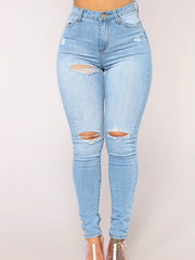 High Waist Skinny Jeans Distressed Slim Fit Denim Pants Women's Clothing