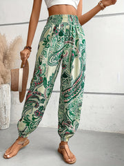 Paisley Print Stirred Waist Carrot Pants Baggy Pants