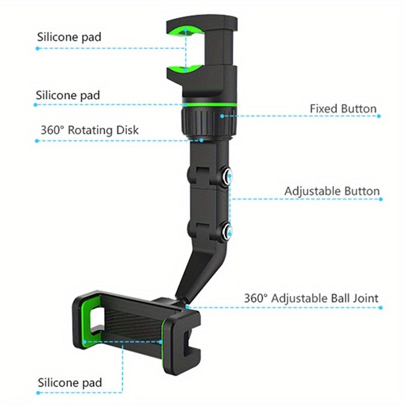 360 Degree Car Phone Holder Rearview Mirror Seat Hanging Clip Bracket