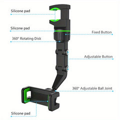 360 Degree Car Phone Holder Rearview Mirror Seat Hanging Clip Bracket