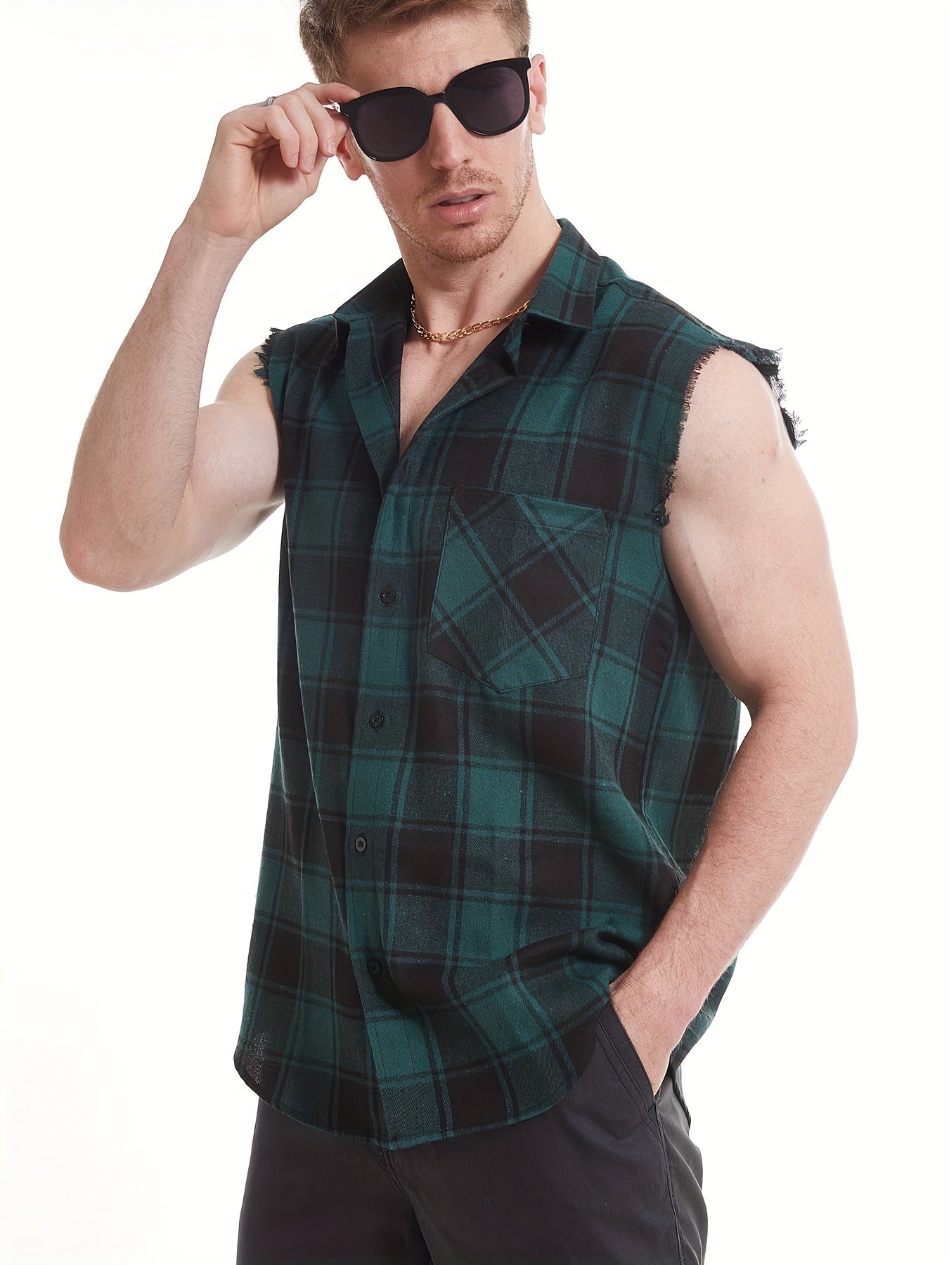 Plaid Print Sleeveless Shirt for Summer