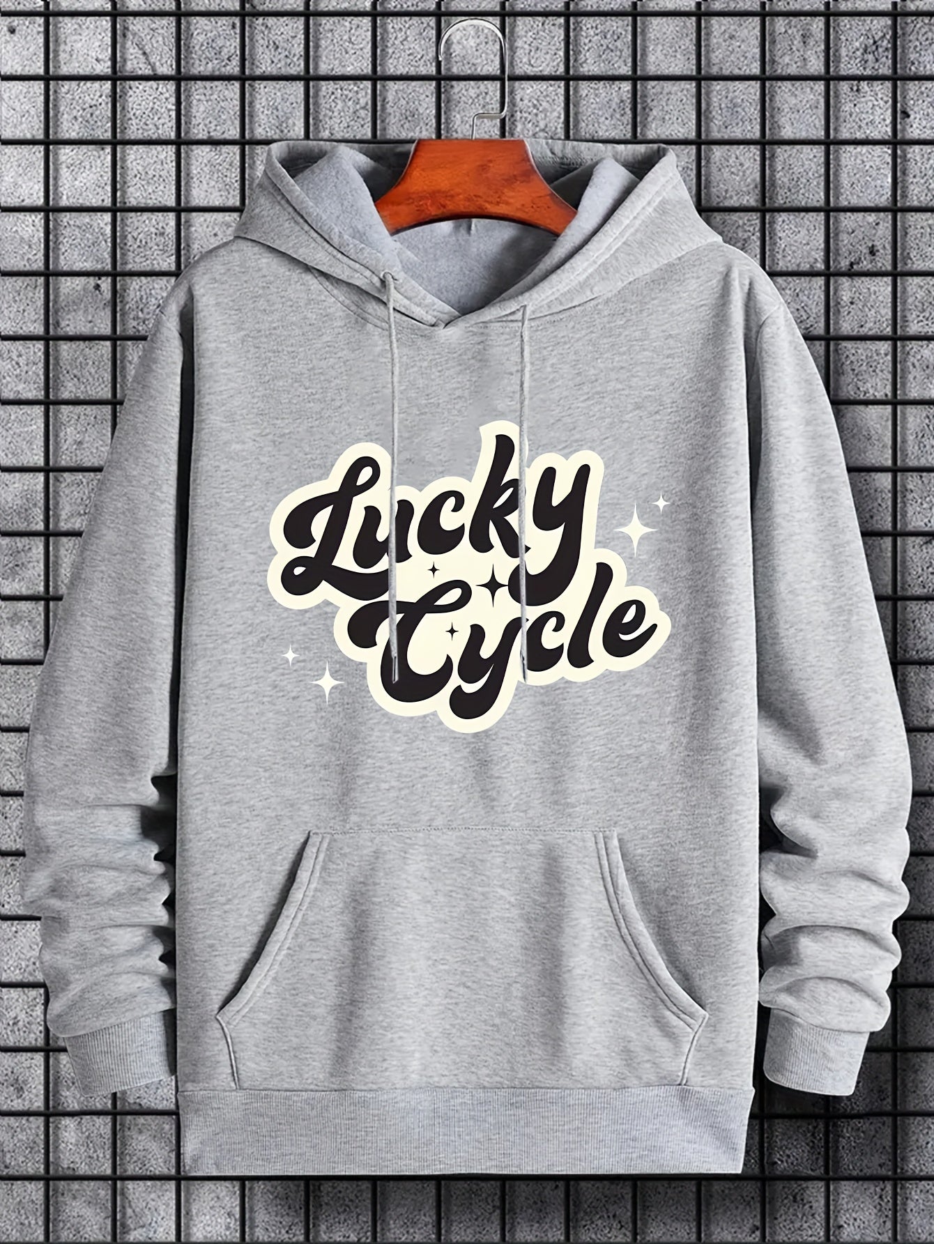Men's Lucky Cycle Print Hoodie Slightly Stretch Drawstring Hooded Sweatshirt