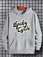 Men's Lucky Cycle Print Hoodie Slightly Stretch Drawstring Hooded Sweatshirt