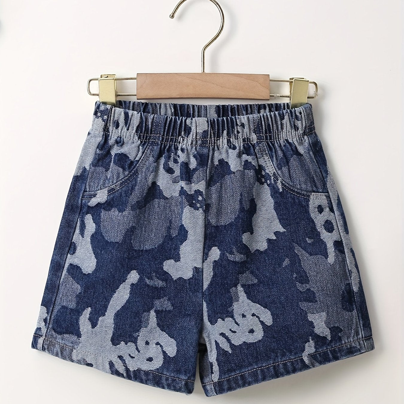 Boys Camo Denim Shorts, Comfortable Elastic Waist, Summer Outdoor