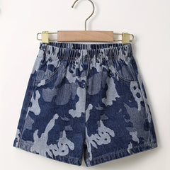 Boys Camo Denim Shorts, Comfortable Elastic Waist, Summer Outdoor