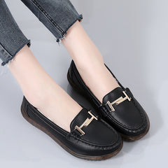 Women's Plush Lined Wedge Loafers Metal Buckle Flats Slip On Shoes