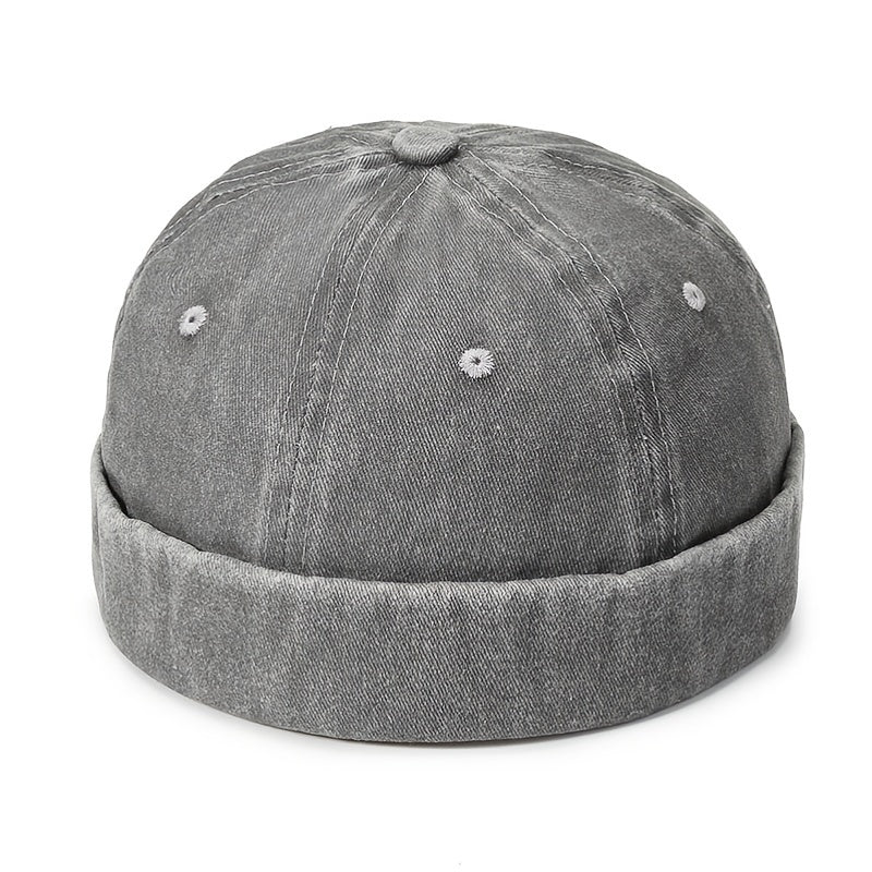 Men's Solid Washed Denim Beanie Hat