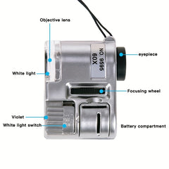 60X Portable Mini Microscope LED UV Light Banknote Jewelry Antique ID