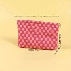 Grid Print Large Cosmetic Bag Travel Toiletry Bag Handbag Gift For Women Girls