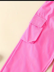 Girls 2pcs Comfy Outfits Crew Neck Long Sleeve Pullover Top Cargo Pants Set