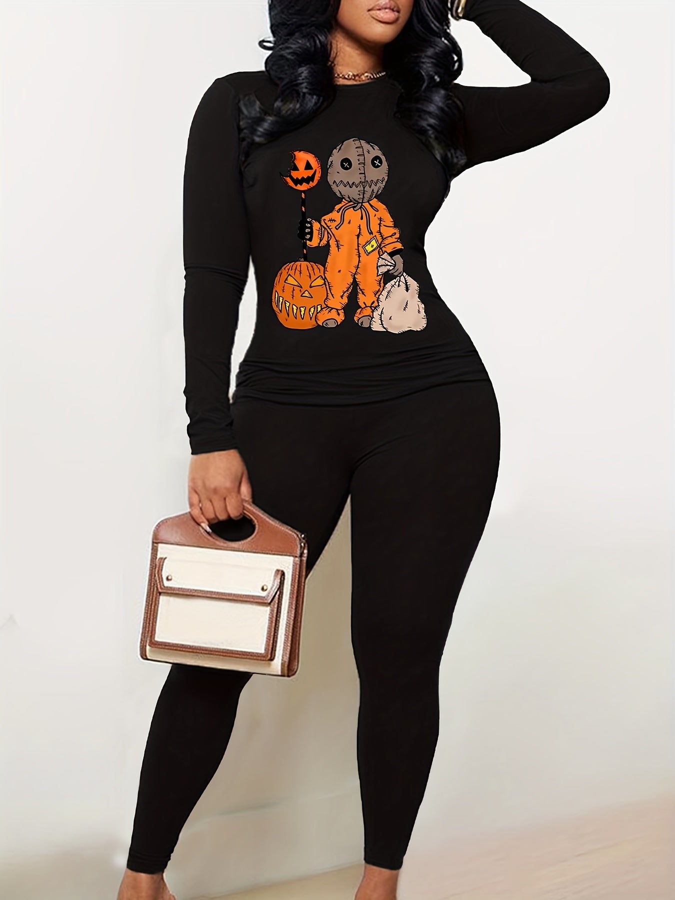 Halloween Graphic Print T Shirt & Solid Leggings Set
