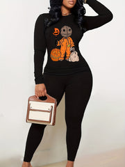 Halloween Graphic Print T Shirt & Solid Leggings Set