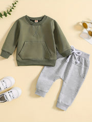 Toddler Boys Set Long Sleeve Pullover Top & Drawstring Pants 2pcs Outfit