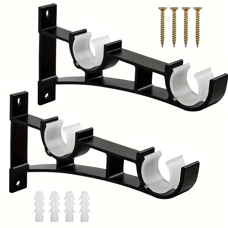Heavy Duty Curtain Rod Brackets - Double Rod Holder Hooks - Supports Up To 50kg