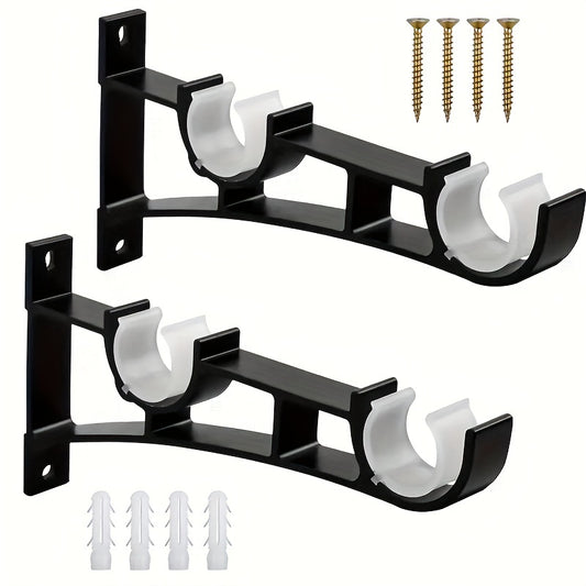 Heavy Duty Curtain Rod Brackets - Double Rod Holder Hooks - Supports Up To 50kg