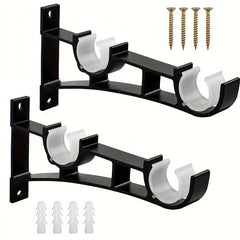 Heavy Duty Curtain Rod Brackets - Double Rod Holder Hooks - Supports Up To 50kg