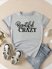 Letter Graphic Sports Round Neck T shirt Short Sleejson