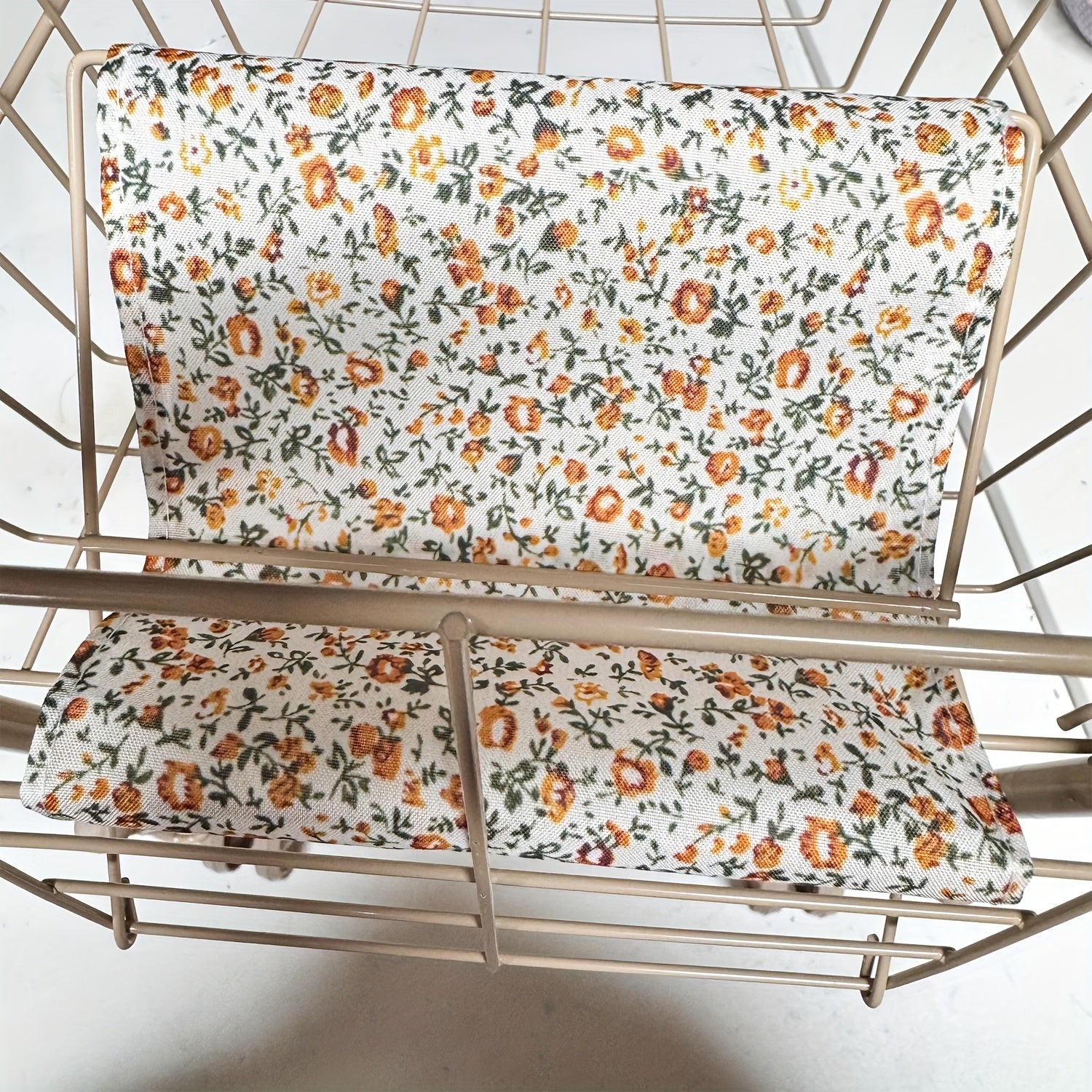 Floral Shopping Cart Toy with Storage Bags Foldable Dollhouse Grocery Cart