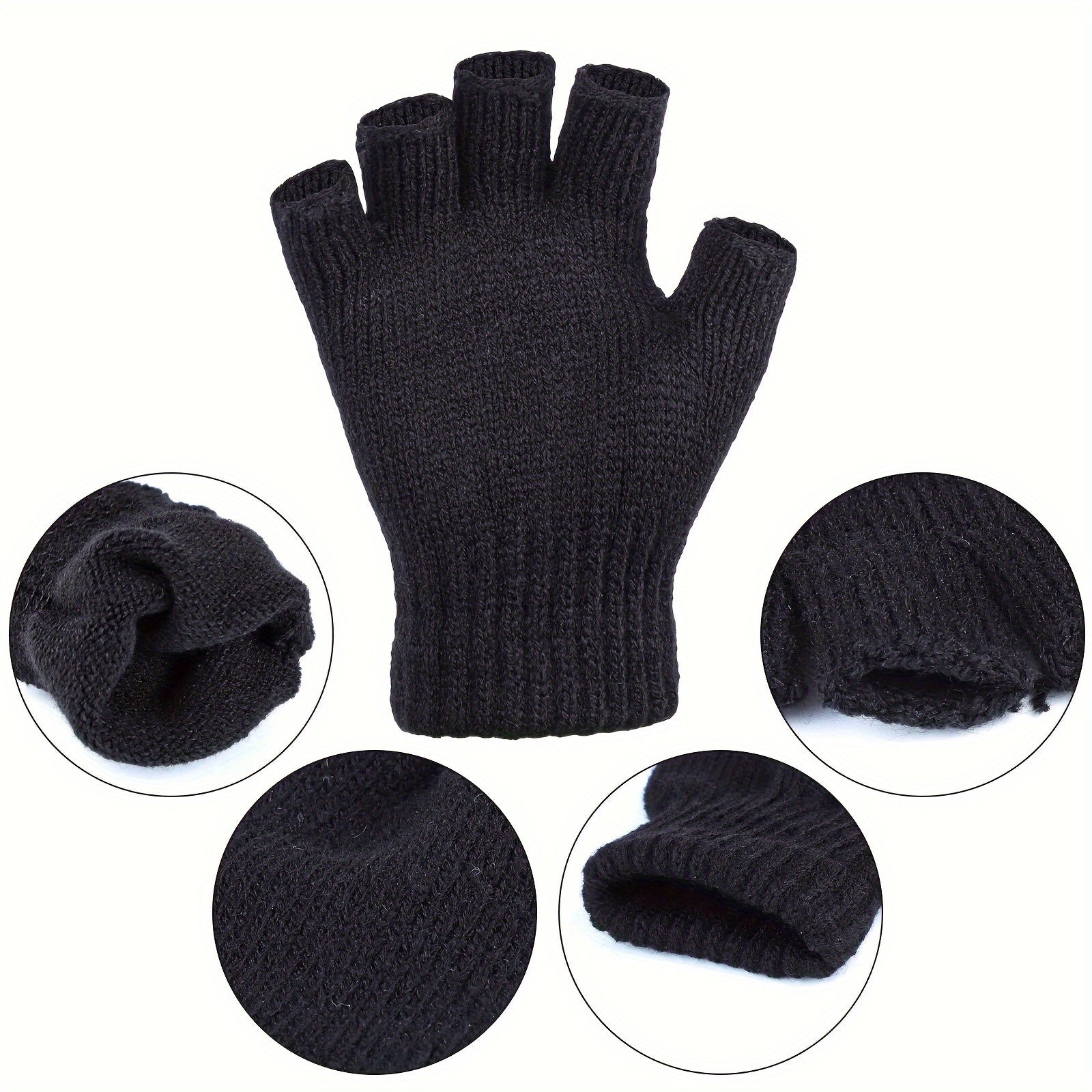 2 Pairs Half-Finger Knit Gloves Winter Touch Screen Warm Gloves