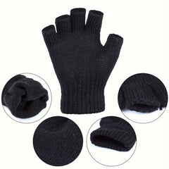 2 Pairs Half-Finger Knit Gloves Winter Touch Screen Warm Gloves