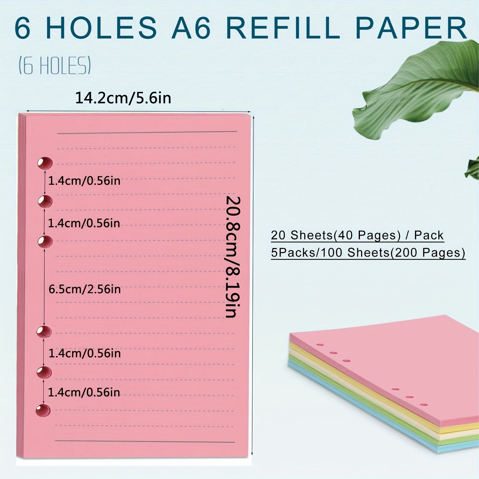 100 Sheets A6 A5 Colorful Refill Paper 6 Hole Filler Inserts