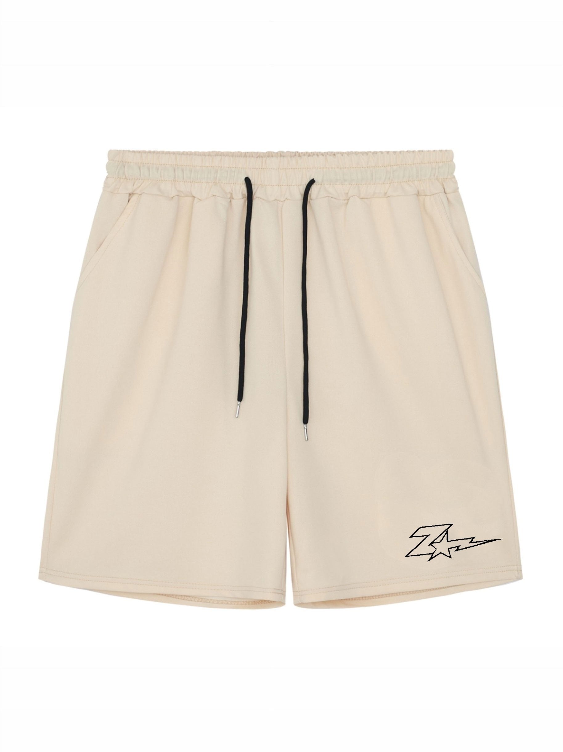 Lightning & Star Pattern Comfy Shorts Mens Casual Elastic Waist Drawstring