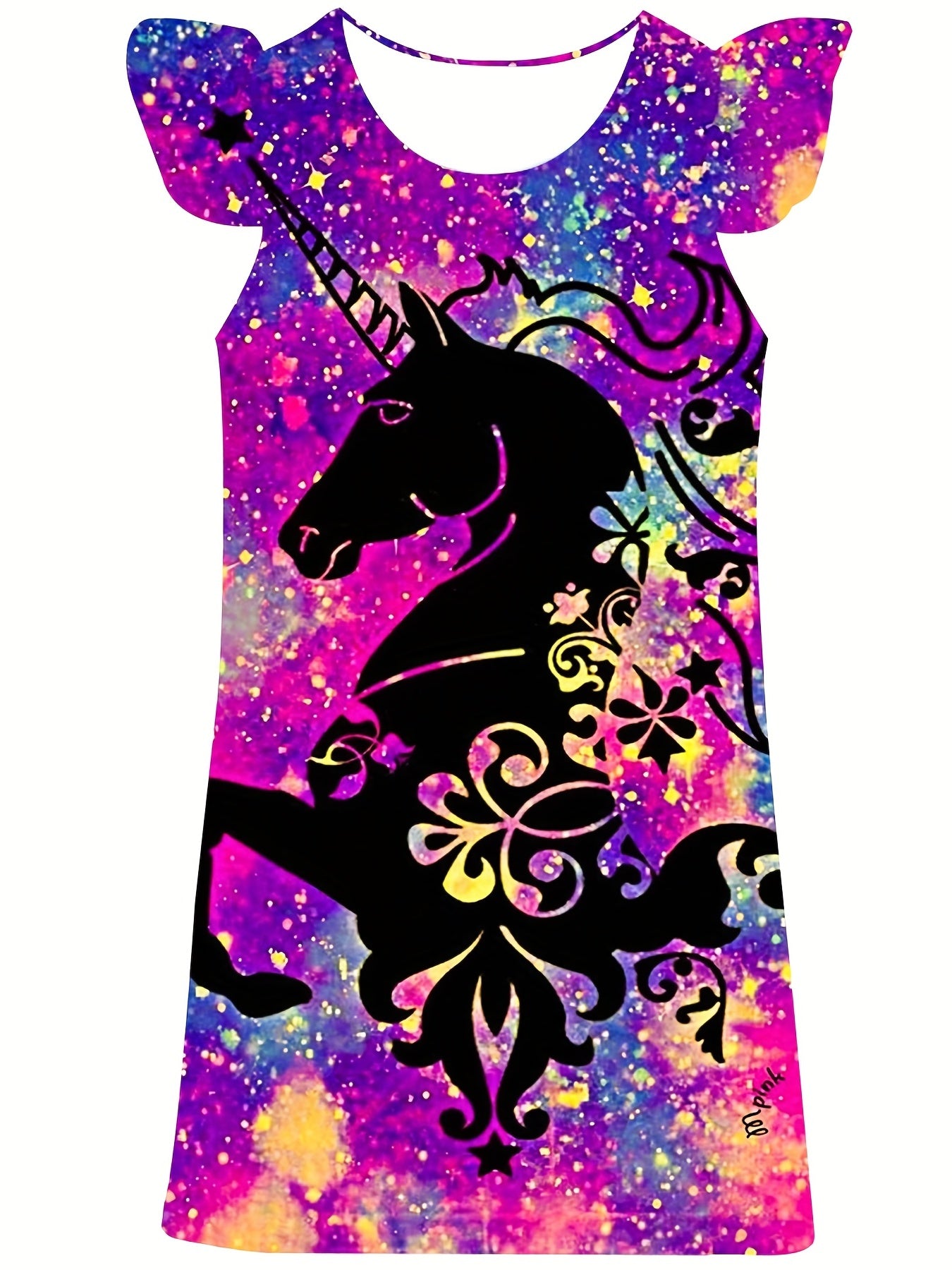 Girl's Floral Pony Dress Crew Neck Princess Dress For Summer Party