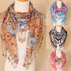 Colorful Embroidered Lace Triangle Scarf Thin Breathable Tassel Shawl