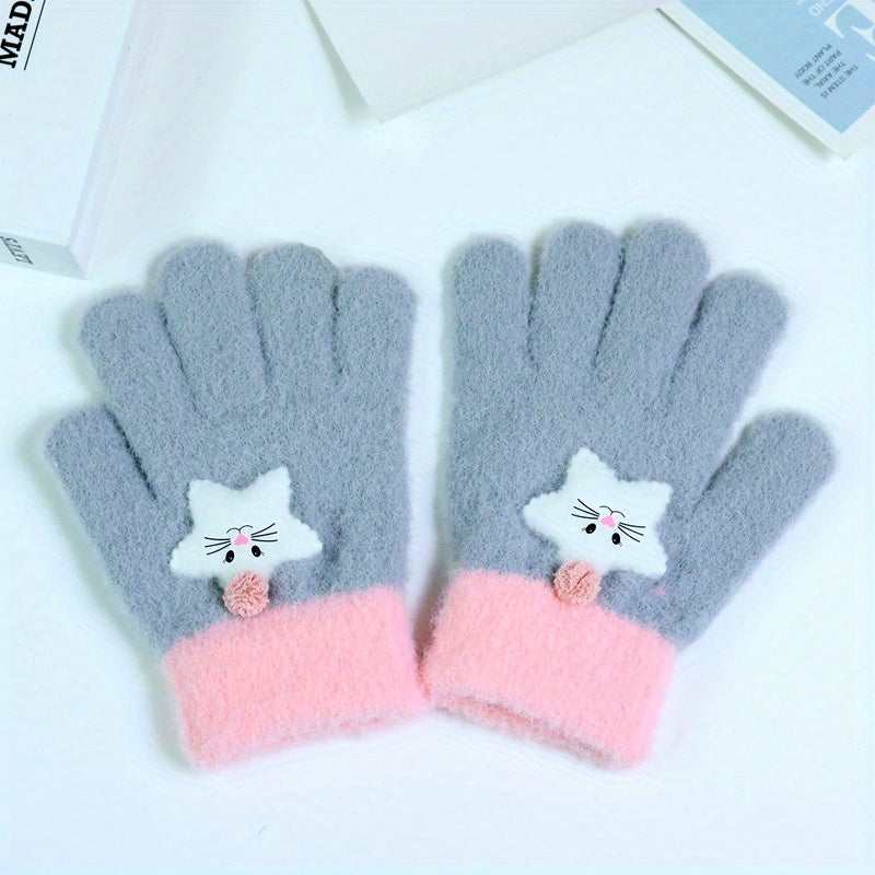 Kids Winter Plush Cartoon Touch Screen Gloves Ages 3-7
