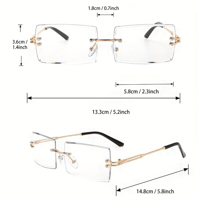 2 Pack Men's Metal Rimless Casual Sunglasses Flat Lens