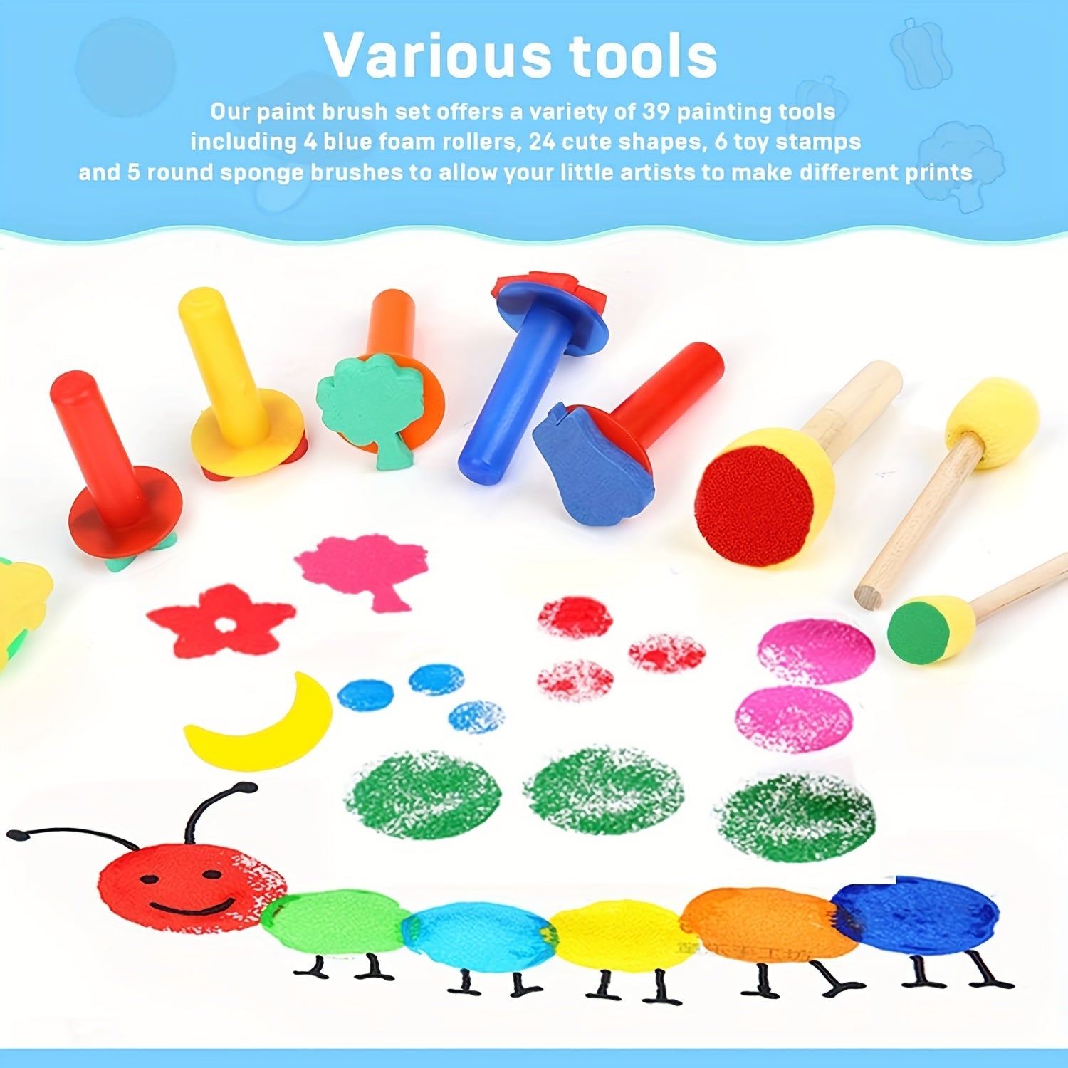 39pcs Paint Sponges for Kids Early Learning Toddler Sponge Brushes Stamps Foam