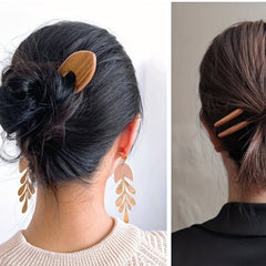 Minimalist Wood Hair Fork for Thick Hair Minimal Bun and Ponytail Holder