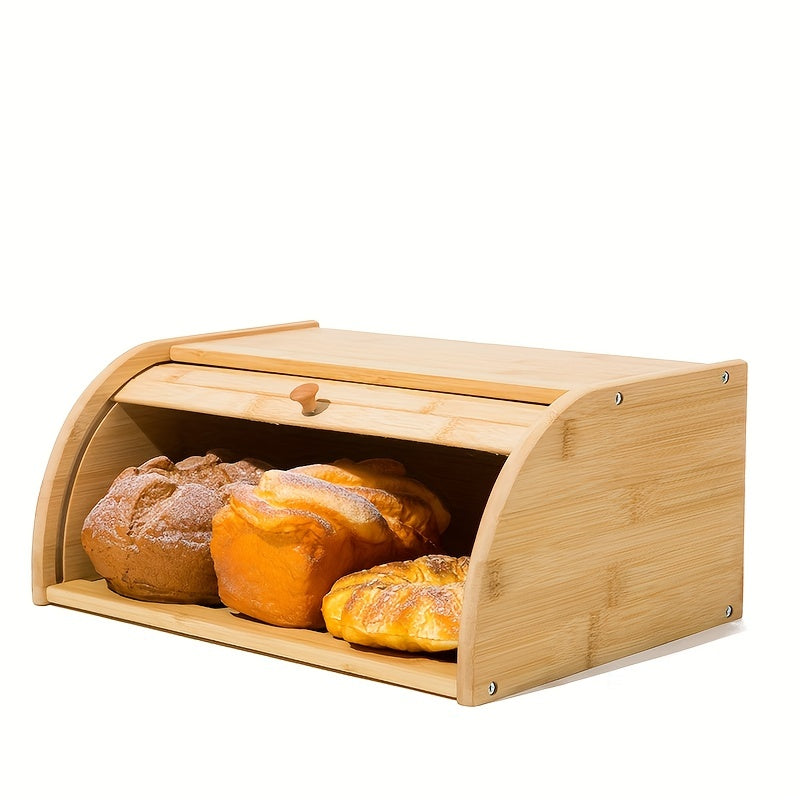 Large Natural Bamboo Roll Top Bread Box For Kitchen Countertop