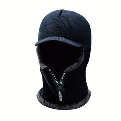 Winter Velvet Knitted Hat Men's Cycling Zipper Face Cover Balaclava