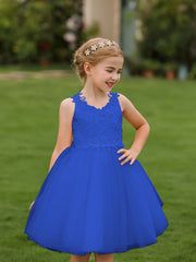 Grace Lace Strappy Sleeveless Tulle Flower Girl Dress for Party Wedding