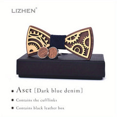 Steampunk Gear Wooden Bow Tie & Cufflinks Set for Party Wedding