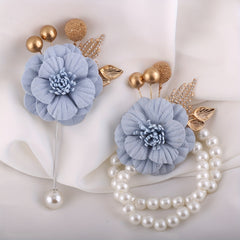 Bridal Flower Faux Pearl Beaded Wristband Rhinestone Jewelry