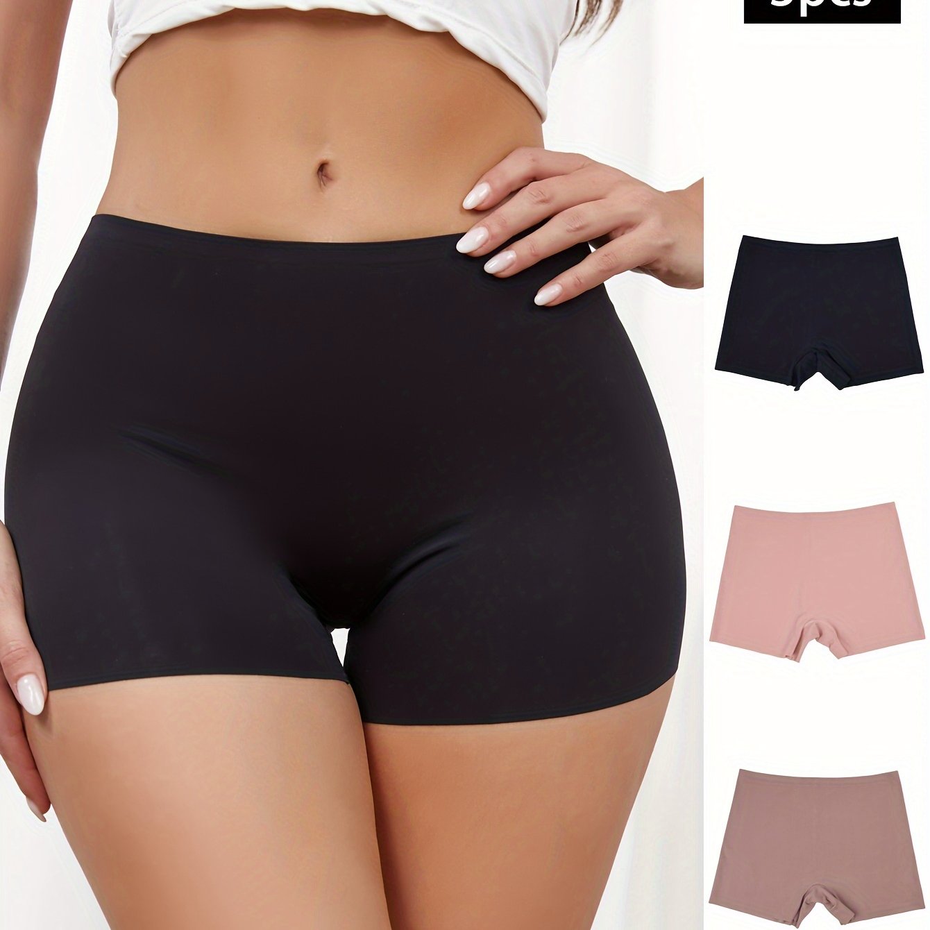 3pcs Seamless Solid Boyshort Panties Soft & Comfortable Stretch