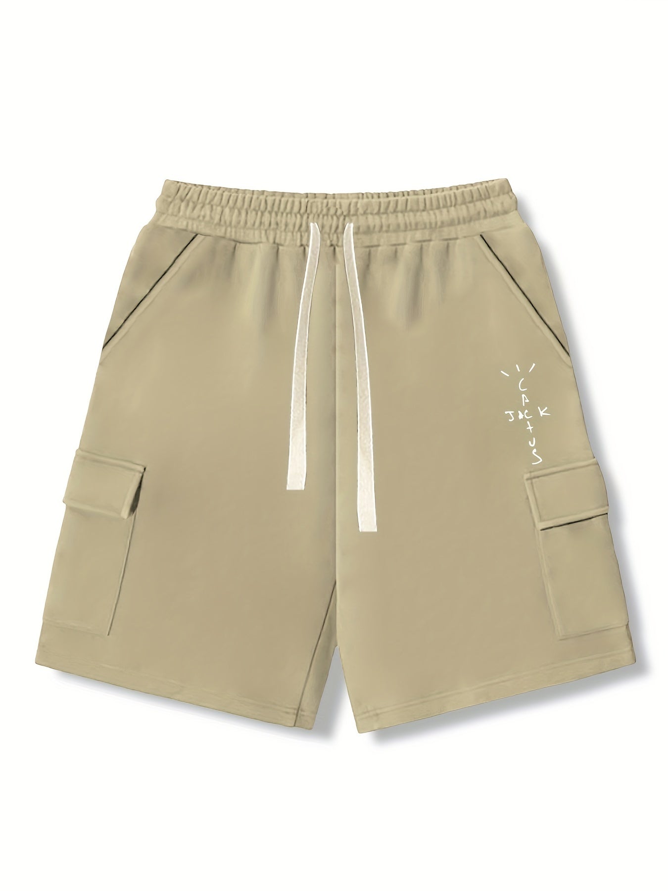 Men's Comfy Cactus Cargo Shorts Elastic Waist Drawstring for Summer