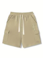 Men's Comfy Cactus Cargo Shorts Elastic Waist Drawstring for Summer